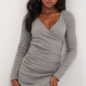 Lulus Sensationally Snuggly Heather Grey Ribbed Knit Mini Dress - Size XL